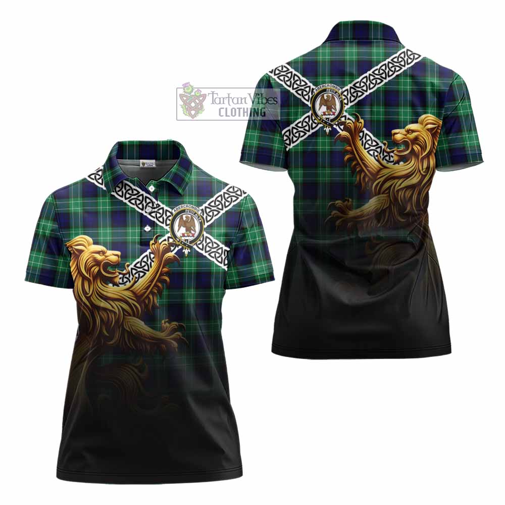 Tartan Vibes Clothing Abercrombie Crest Tartan Women's Polo Shirt with Golden Lion Emblem Celtic Style