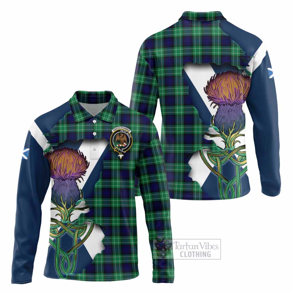 Tartan Vibes Clothing Abercrombie Tartan Family Crest Long Sleeve Polo Shirt Scottish Thistle Celtic Inspired