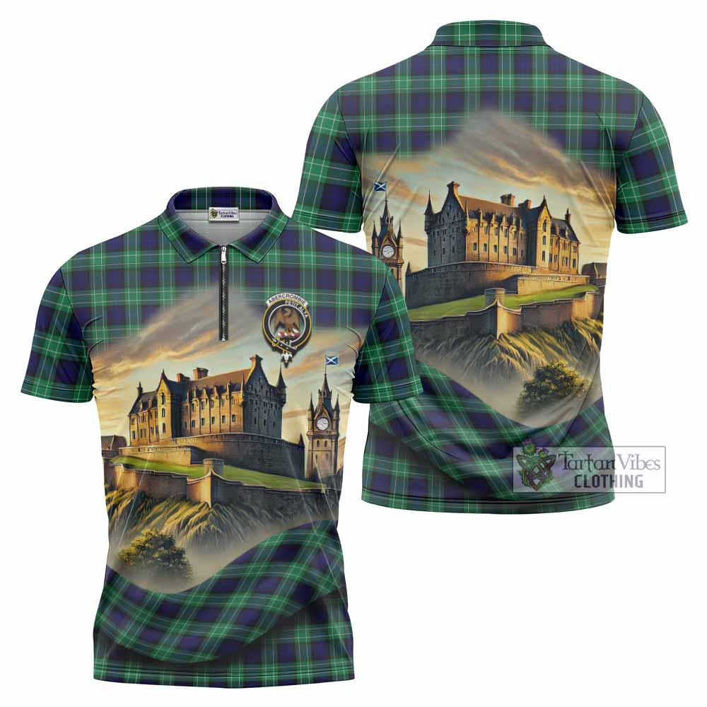 Tartan Vibes Clothing Abercrombie Tartan Family Crest Zipper Polo Shirt with Scottish Ancient Castle Stype