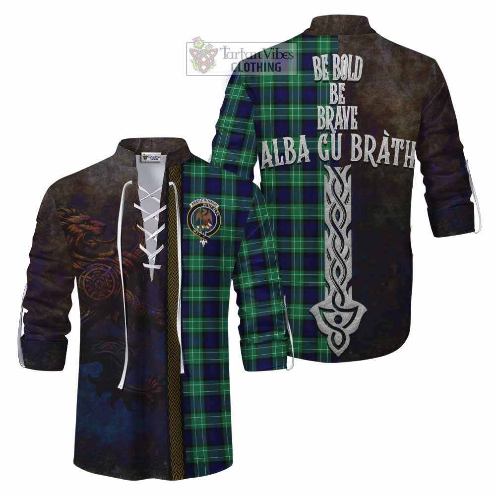 Tartan Vibes Clothing Abercrombie Tartan Family Crest Ghillie Kilt Shirt Alba Gu Brath Be Brave Lion Ancient Style