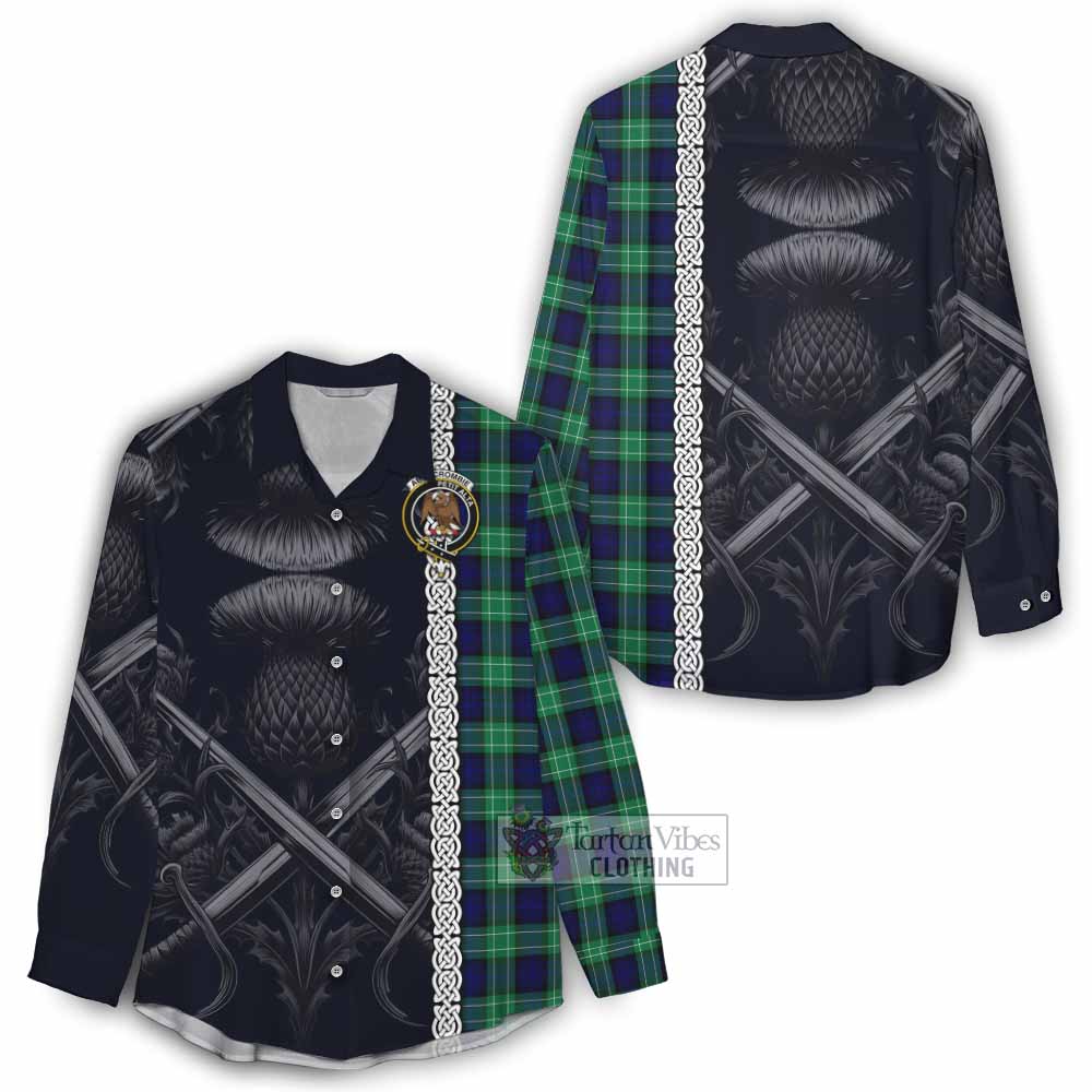 Tartan Vibes Clothing Abercrombie Tartan Women's Casual Shirt with Family Crest Cross Sword Thistle Celtic Vibes