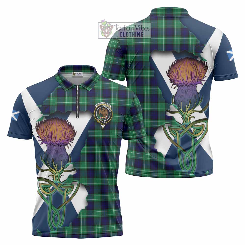 Tartan Vibes Clothing Abercrombie Tartan Family Crest Zipper Polo Shirt Scottish Thistle Celtic Inspired