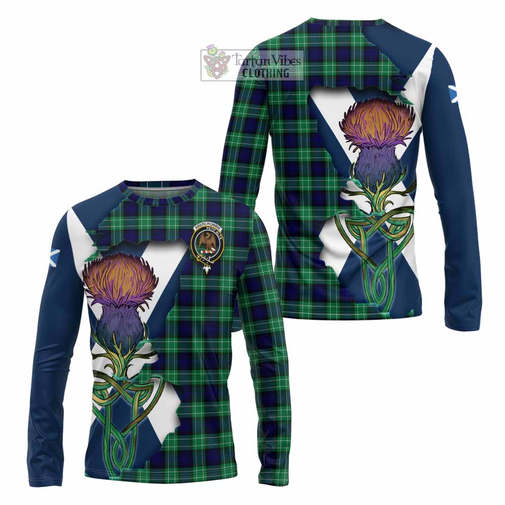 Tartan Vibes Clothing Abercrombie Tartan Family Crest Long Sleeve T-Shirt Scottish Thistle Celtic Inspired