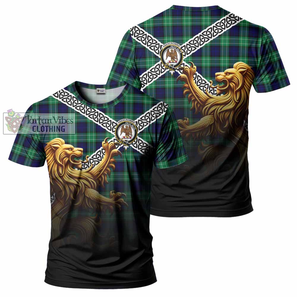 Tartan Vibes Clothing Abercrombie Crest Tartan T-Shirt with Golden Lion Emblem Celtic Style