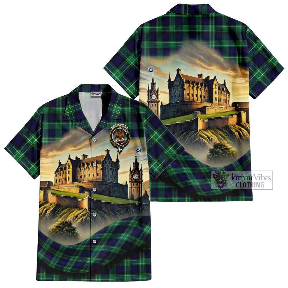 Tartan Vibes Clothing Abercrombie Tartan Family Crest Short Sleeve Button Shirt with Scottish Ancient Castle Style