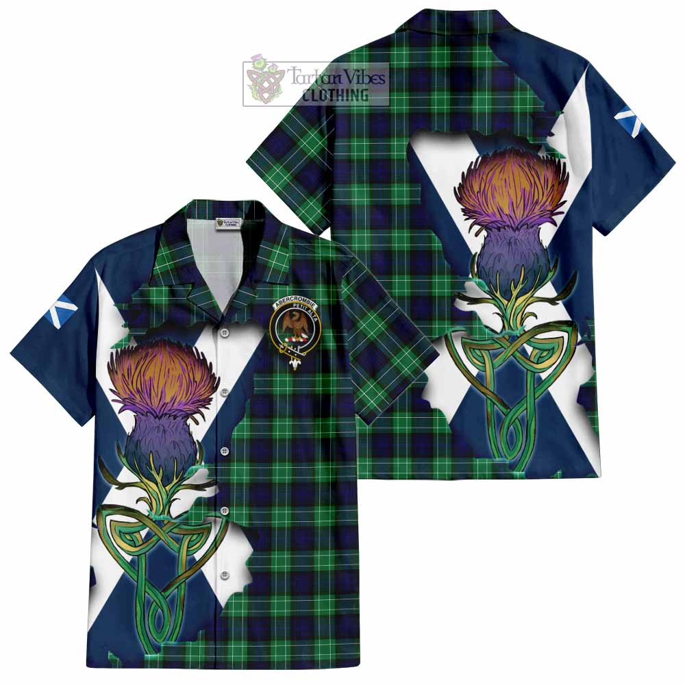 Tartan Vibes Clothing Abercrombie Tartan Family Crest Short Sleeve Button Shirt Scottish Thistle Celtic Inspired
