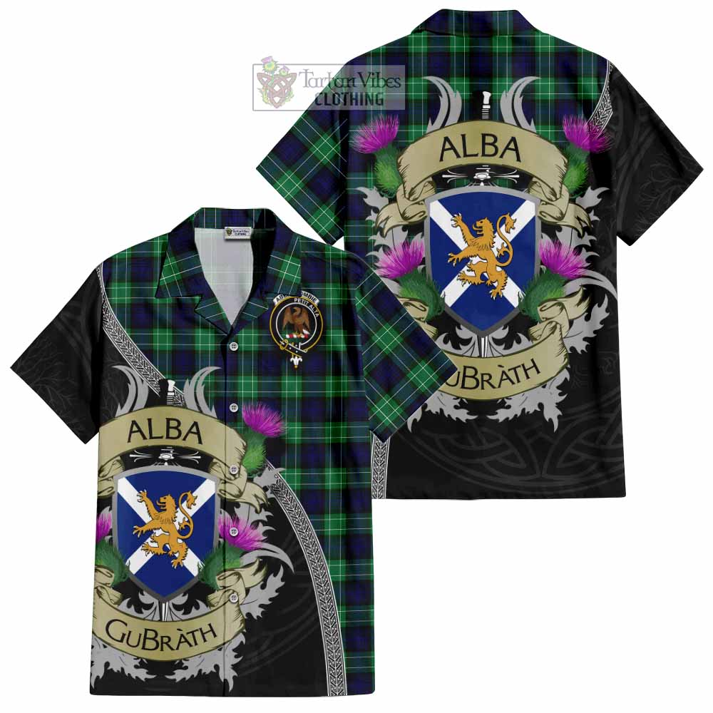 Tartan Vibes Clothing Abercrombie Tartan Family Crest Short Sleeve Button Shirt Lion Rampant Royal Thistle Shield Celtic Inspired
