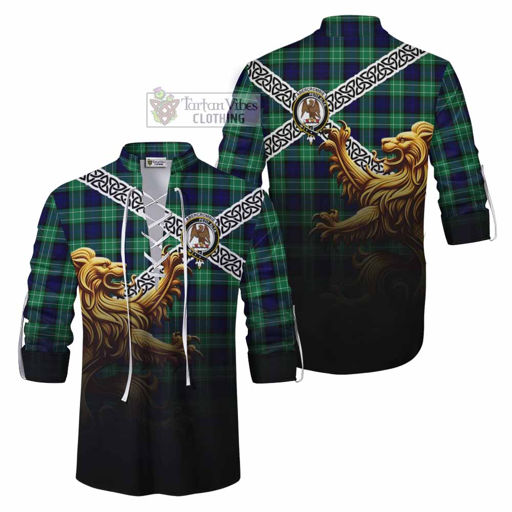 Tartan Vibes Clothing Abercrombie Crest Tartan Ghillie Kilt Shirt with Golden Lion Emblem Celtic Style