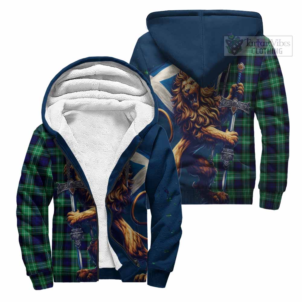 Tartan Vibes Clothing Abercrombie Tartan Family Crest Sherpa Hoodie with Scottish Majestic Lion