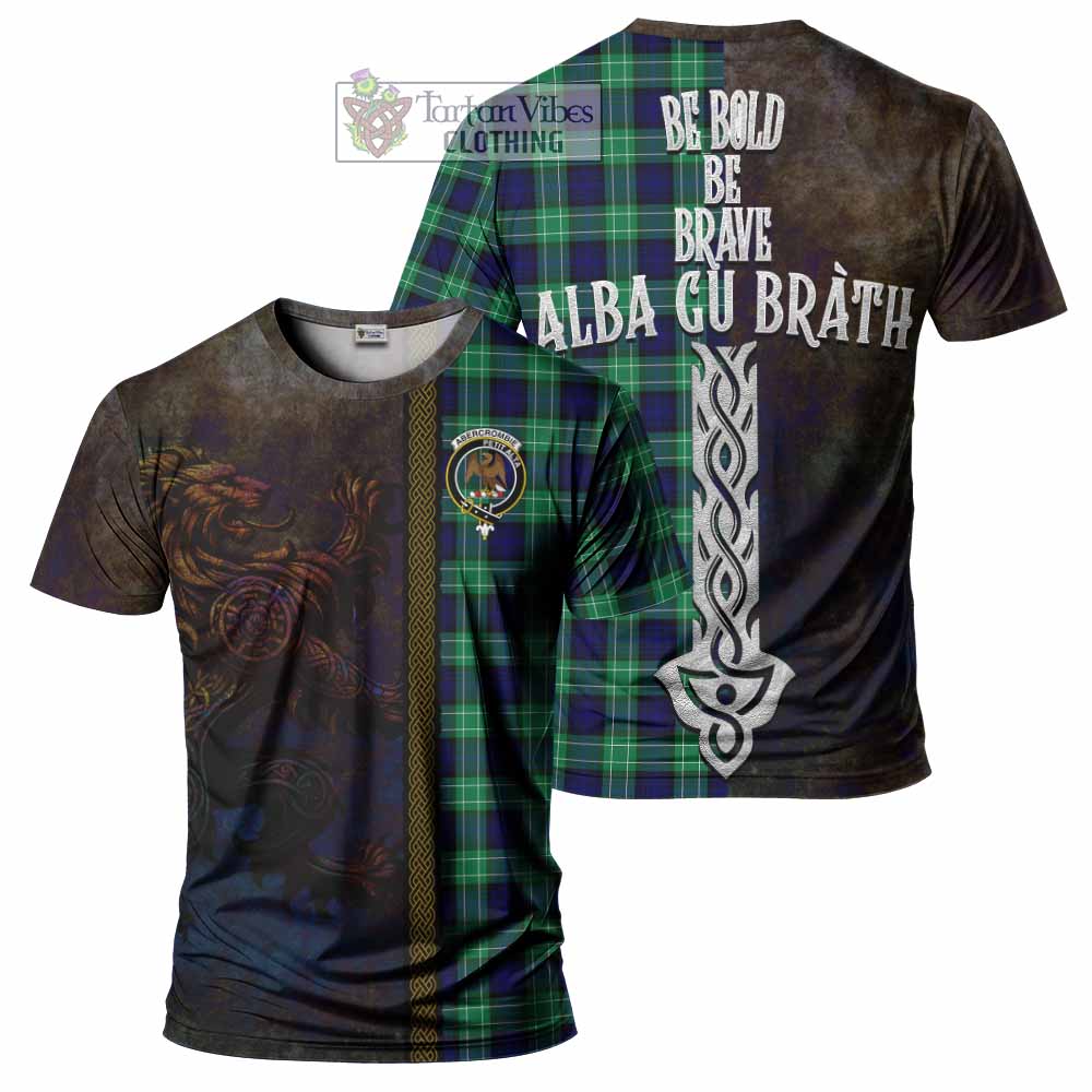 Tartan Vibes Clothing Abercrombie Tartan Family Crest T-Shirt Alba Gu Brath Be Brave Lion Ancient Style