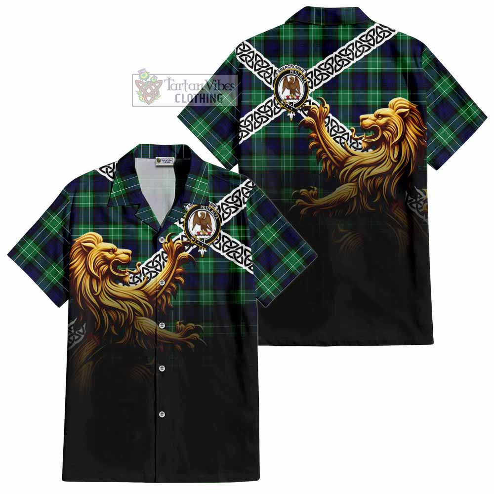 Tartan Vibes Clothing Abercrombie Crest Tartan Short Sleeve Button Shirt with Golden Lion Emblem Celtic Style