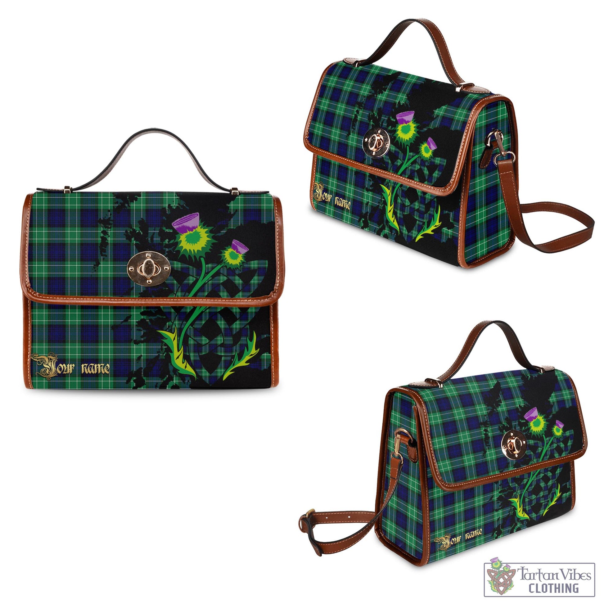 Tartan Vibes Clothing Abercrombie Tartan Waterproof Canvas Bag with Scotland Map and Thistle Celtic Accents