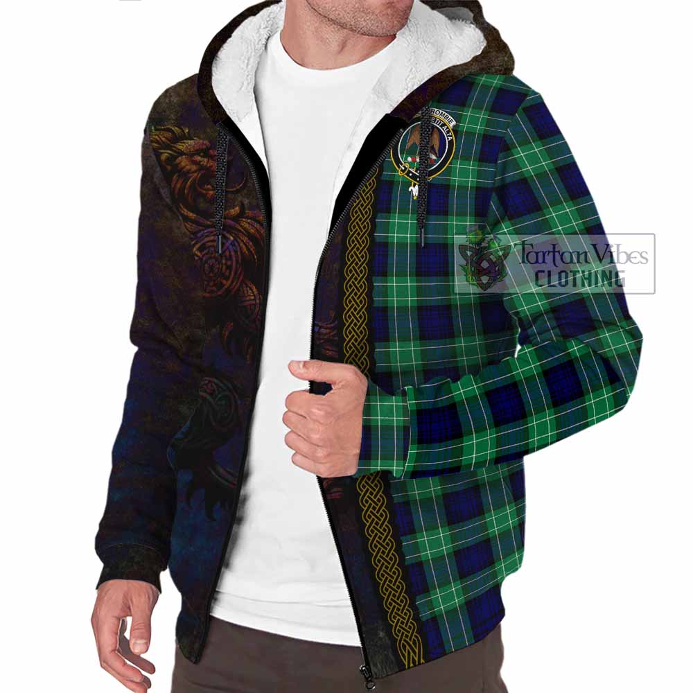 Tartan Vibes Clothing Abercrombie Tartan Family Crest Sherpa Hoodie Alba Gu Brath Be Brave Lion Ancient Style