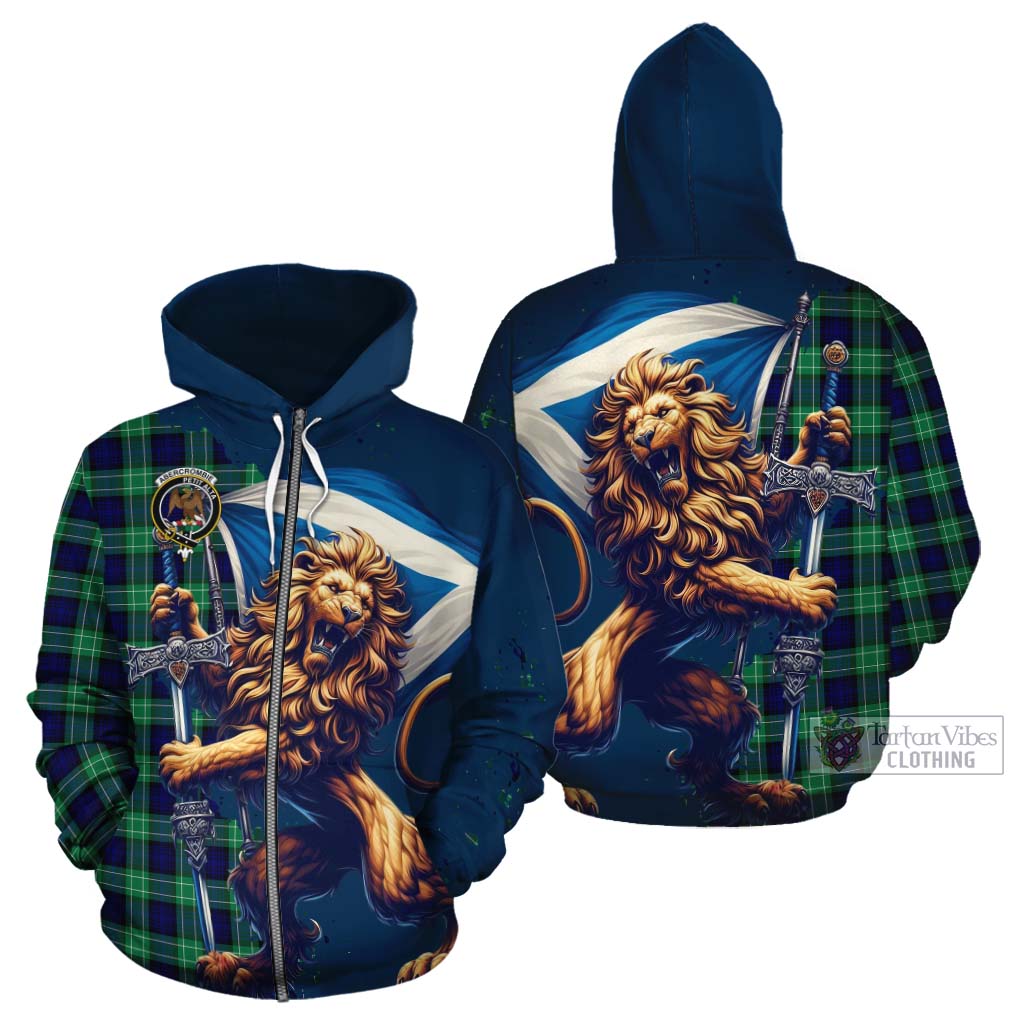 Tartan Vibes Clothing Abercrombie Tartan Family Crest Cotton Hoodie with Scottish Majestic Lion