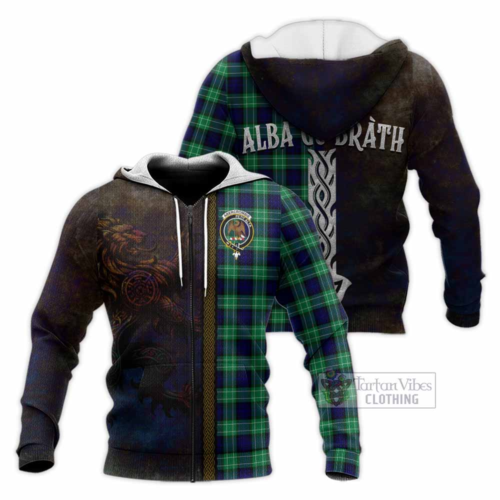 Tartan Vibes Clothing Abercrombie Tartan Family Crest Knitted Hoodie Alba Gu Brath Be Brave Lion Ancient Style