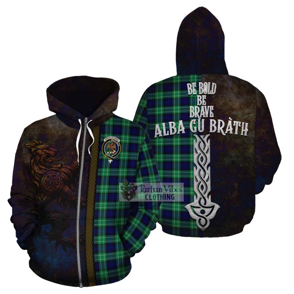 Tartan Vibes Clothing Abercrombie Tartan Family Crest Cotton Hoodie Alba Gu Brath Be Brave Lion Ancient Style