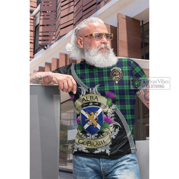 Abercrombie Tartan Family Crest Cotton T-shirt Lion Rampant Royal Thistle Shield Celtic Inspired