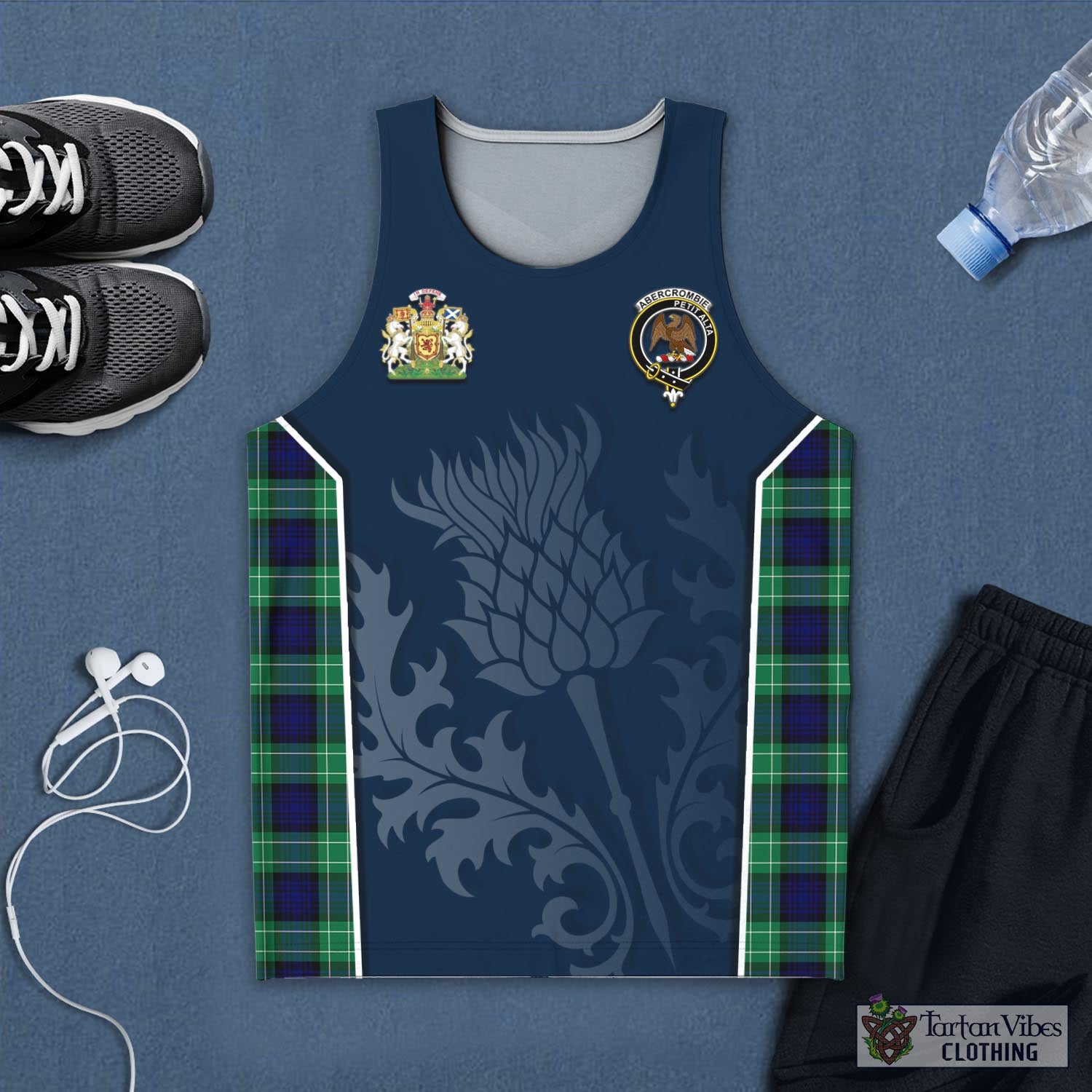 Tartan Vibes Clothing Abercrombie Tartan Men's Tanks Top with Family Crest and Scottish Thistle Vibes Sport Style