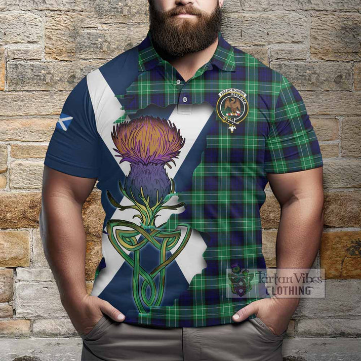 Abercrombie Tartan  Crest Polo Shirt Scottish Thistle Celtic
