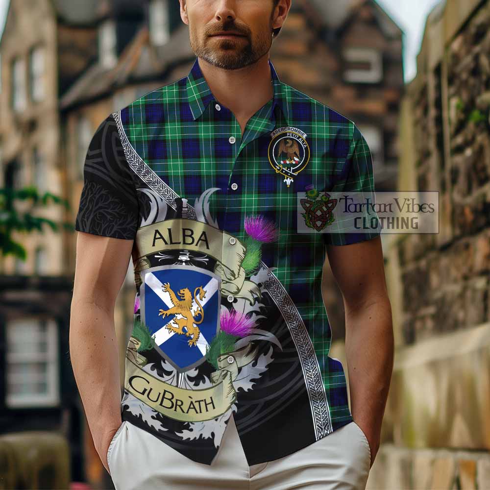 Tartan Vibes Clothing Abercrombie Tartan Family Crest Short Sleeve Button Shirt Lion Rampant Royal Thistle Shield Celtic Inspired
