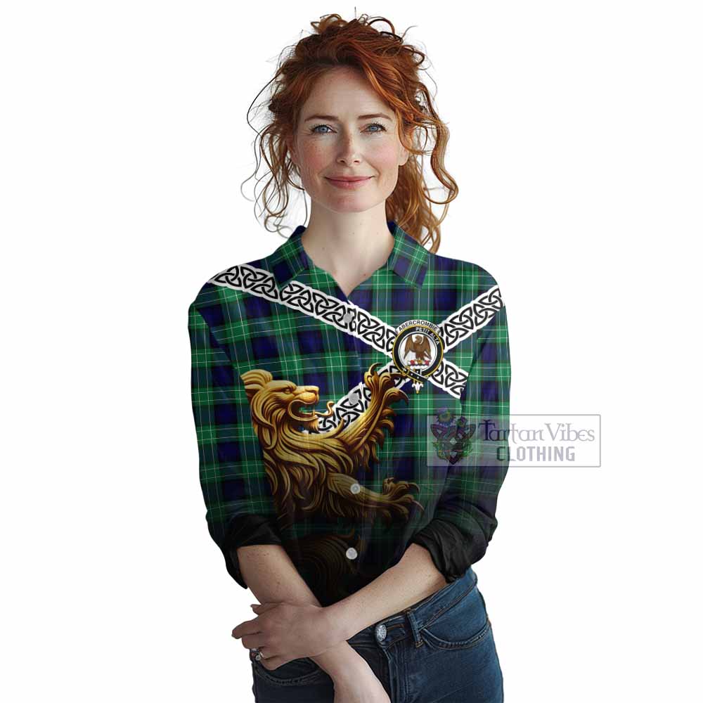Tartan Vibes Clothing Abercrombie Crest Tartan Women's Casual Shirt with Golden Lion Emblem Celtic Style