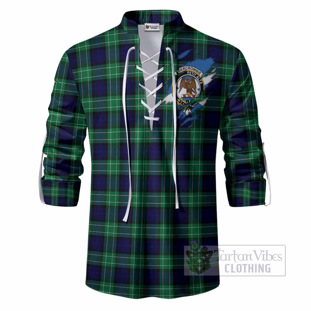 Abercrombie Clan Crest In Me Tartan Ghillie Shirt Scotland Flag Style