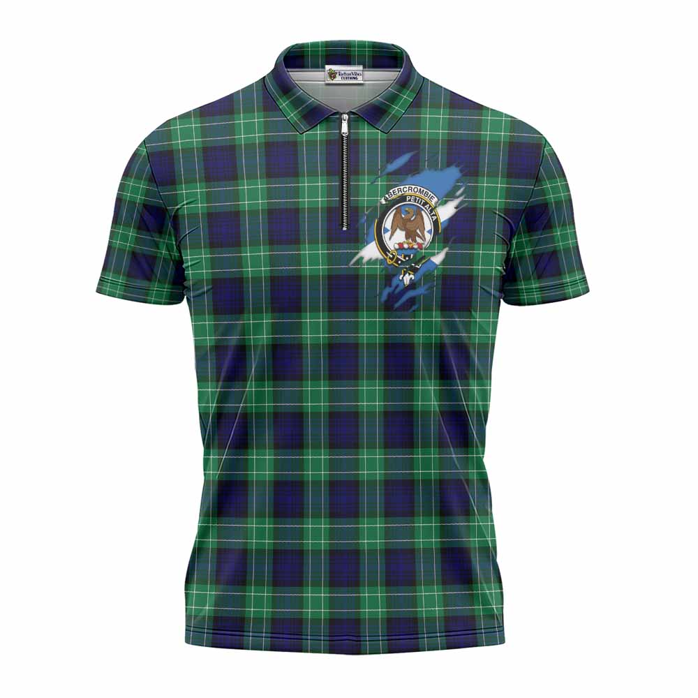 Abercrombie Clan Crest In Me Tartan Zipper Polo Shirt Scotland Flag Style