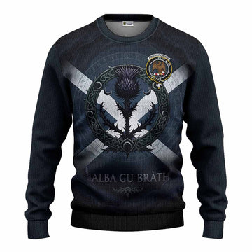 Abercrombie Clan Crest Knitted Sweater with Celtic Knot Thistle and Saltire