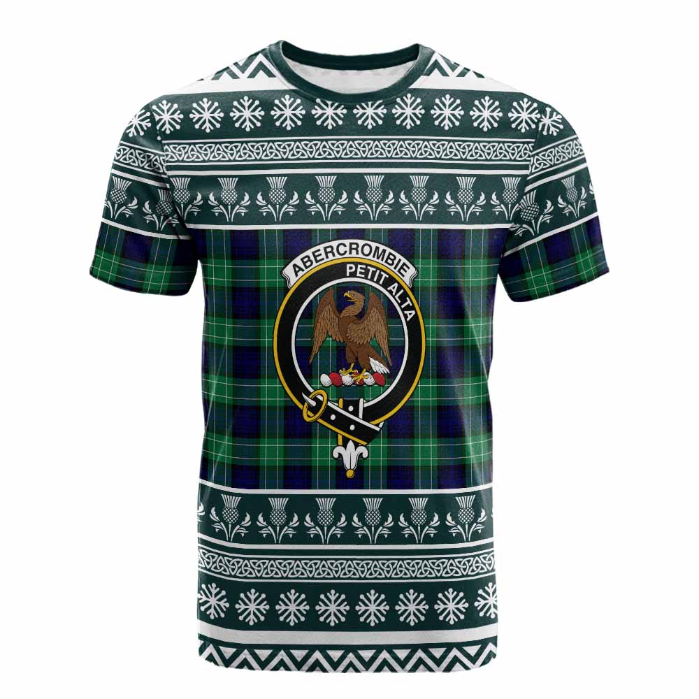 Abercrombie Clan Tartan Christmas Cotton T-shirt with Family Crest - Tartan Vibes Clothing