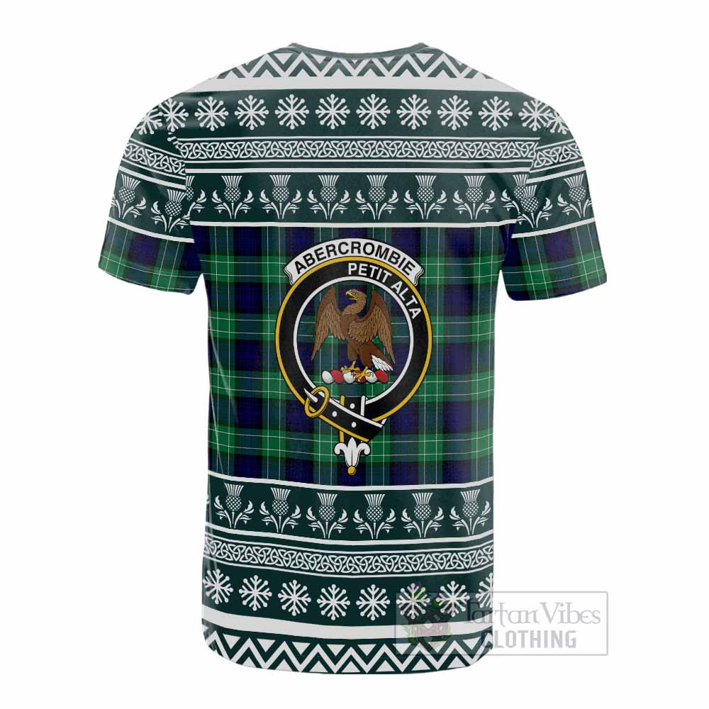 Abercrombie Clan Tartan Christmas Cotton T-shirt with Family Crest - Tartan Vibes Clothing