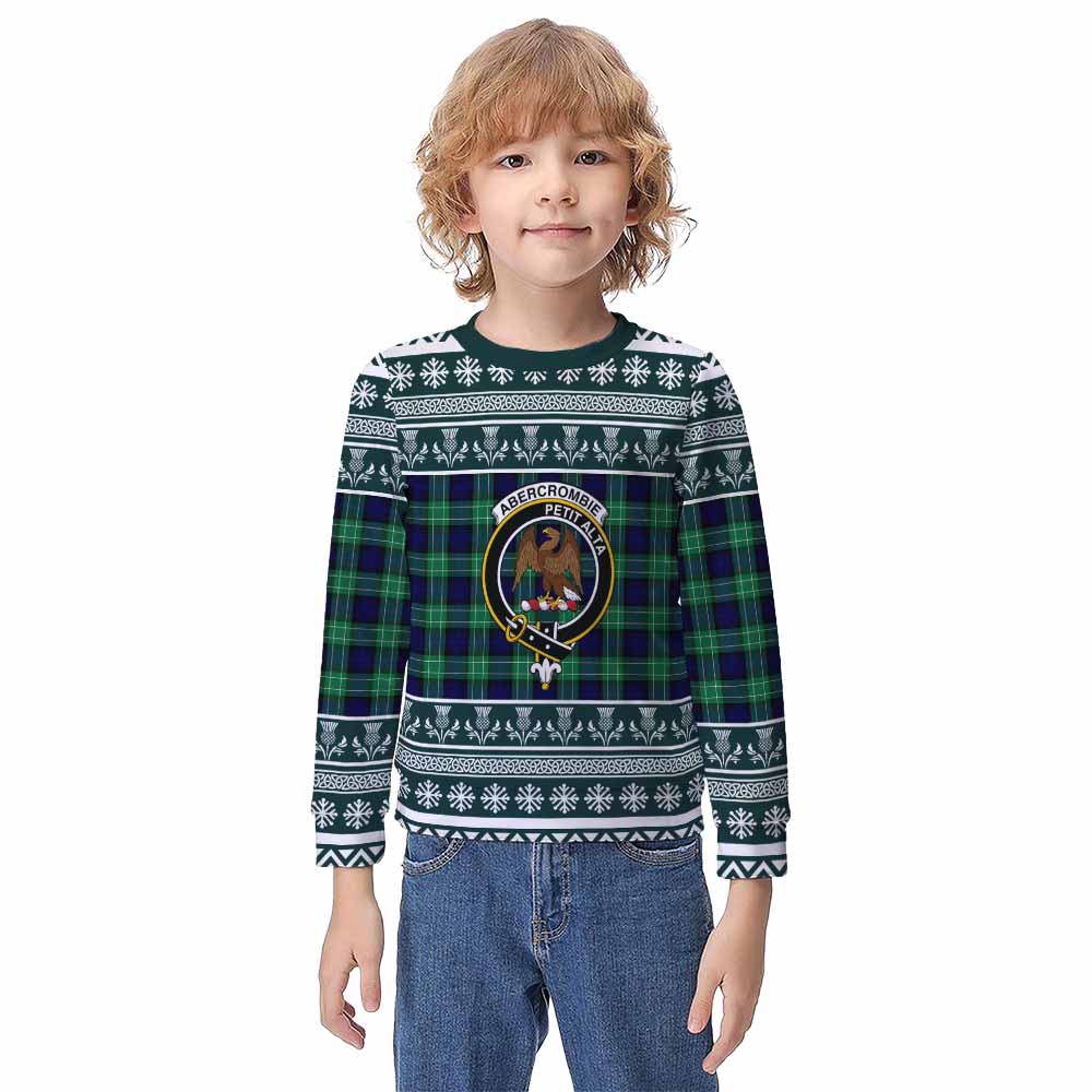 Abercrombie Clan Tartan Christmas Kid Ugly Sweatshirt with Family Crest - Tartan Vibes Clothing