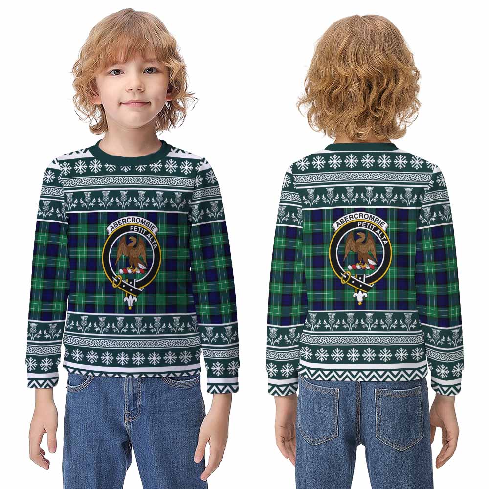 Abercrombie Clan Tartan Christmas Kid Ugly Sweatshirt with Family Crest - Tartan Vibes Clothing