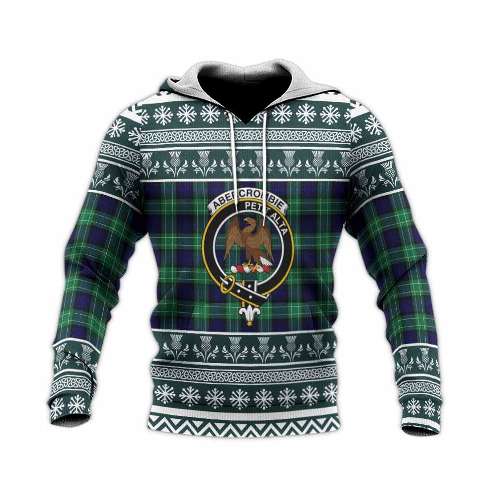 Abercrombie Clan Tartan Christmas Knitted Hoodie with Family Crest - Tartan Vibes Clothing