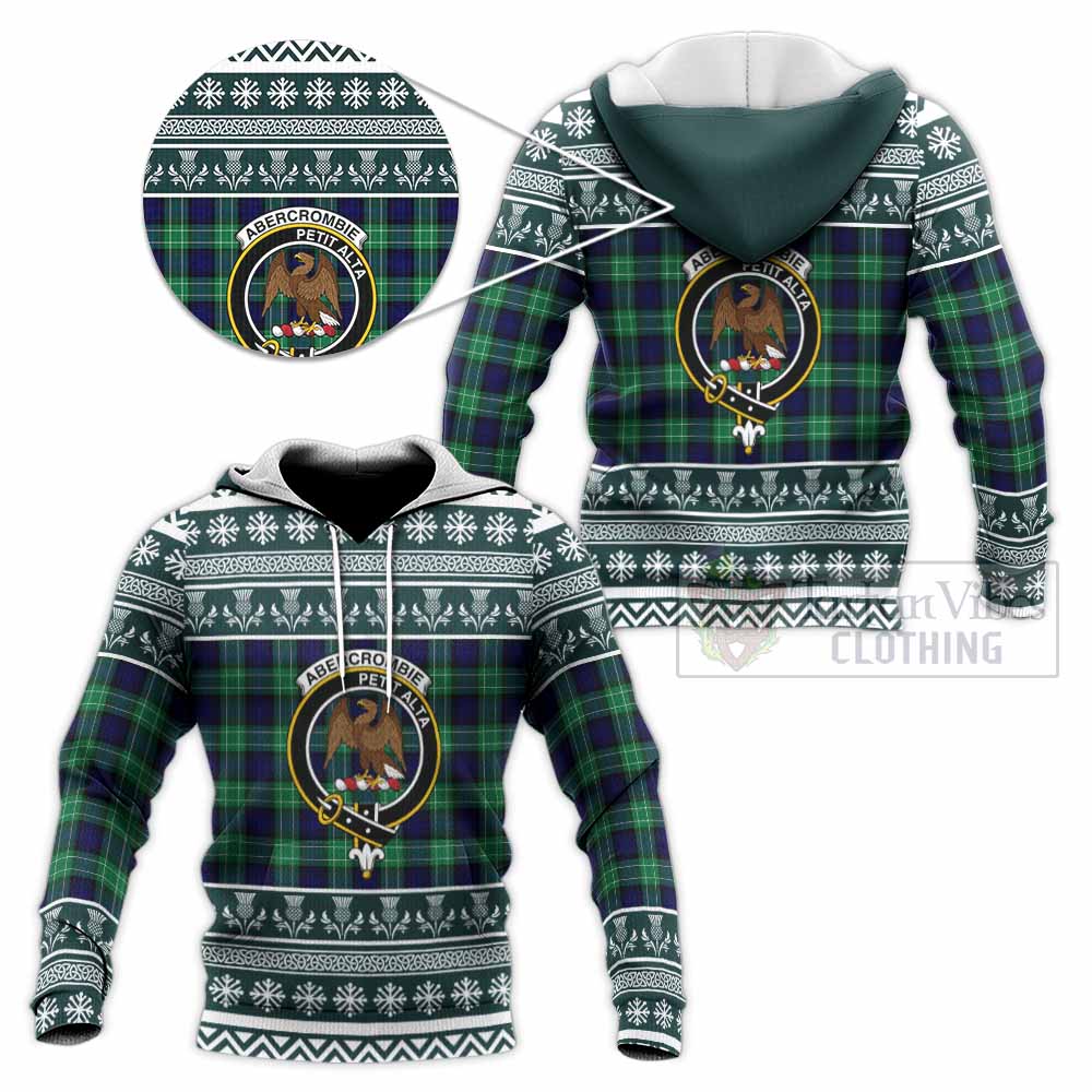 Abercrombie Clan Tartan Christmas Knitted Hoodie with Family Crest - Tartan Vibes Clothing