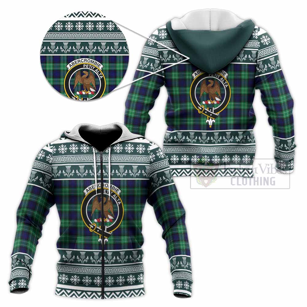 Abercrombie Clan Tartan Christmas Knitted Hoodie with Family Crest - Tartan Vibes Clothing
