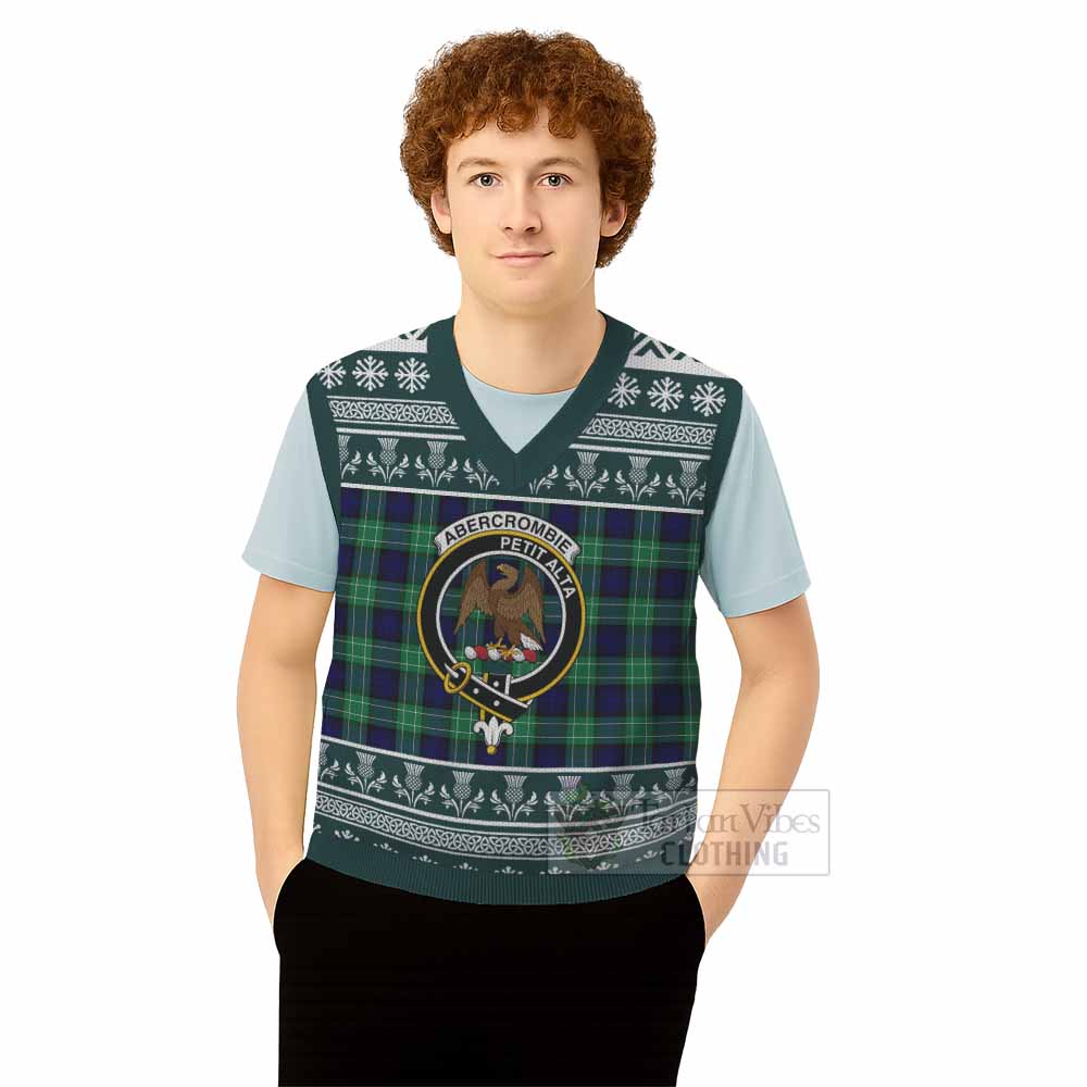 Abercrombie Clan Tartan Christmas Knitted V-Neck Vest with Family Crest - Tartan Vibes Clothing