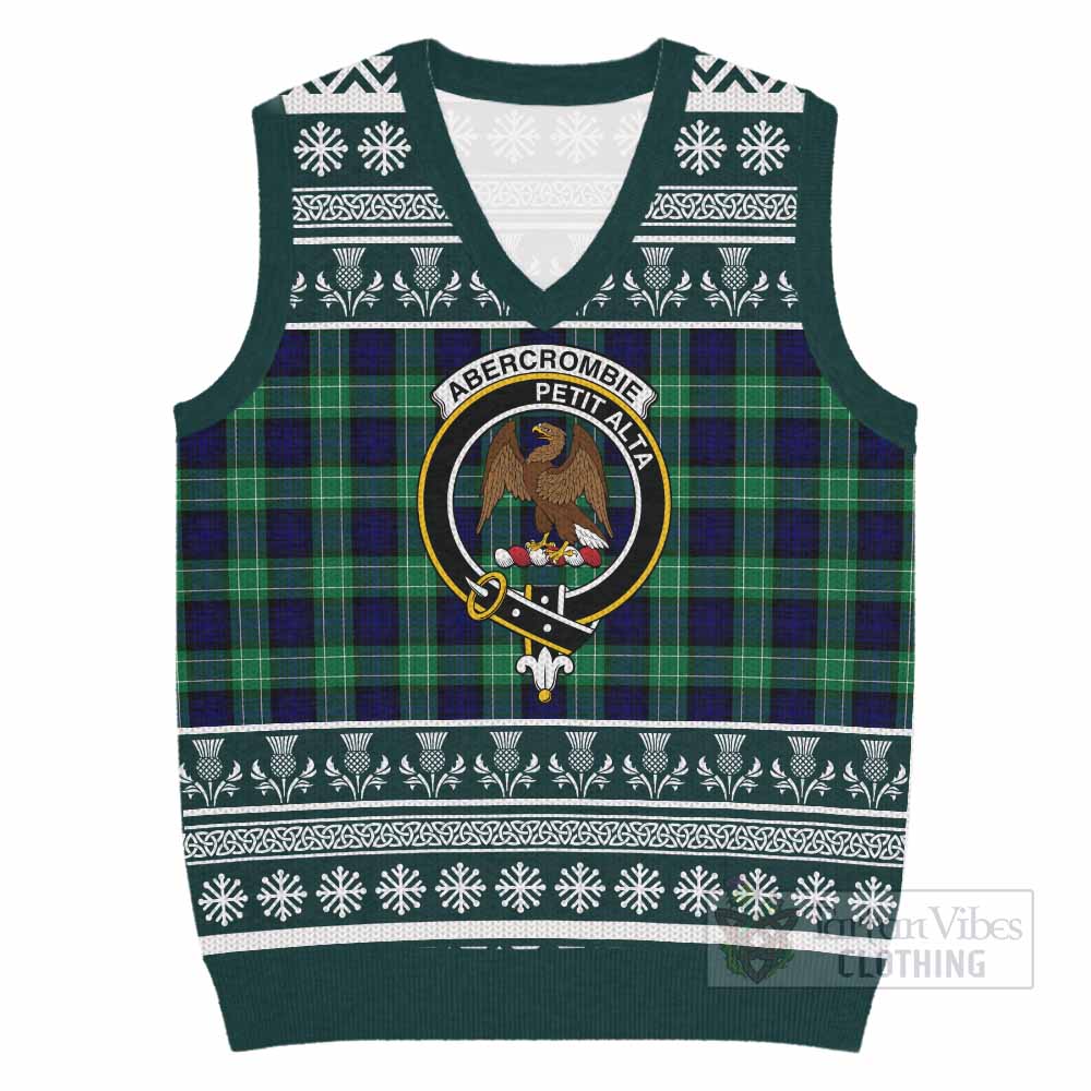 Abercrombie Clan Tartan Christmas Knitted V-Neck Vest with Family Crest - Tartan Vibes Clothing