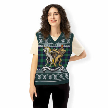 Abercrombie Clan Tartan Crest Christmas Knitted V-Neck Vest Coat of Arms Funny Style