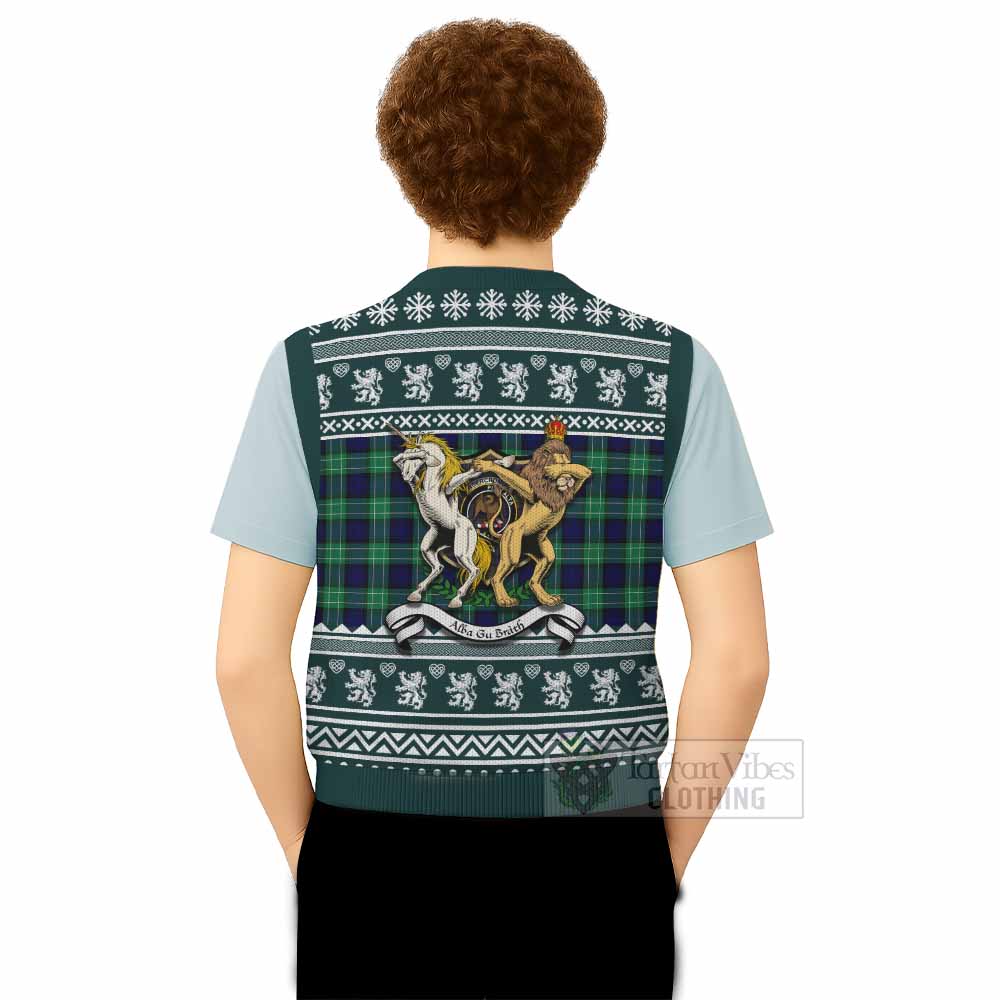 Abercrombie Clan Tartan Crest Christmas Knitted V-Neck Vest Coat of Arms Funny Style - Tartan Vibes Clothing