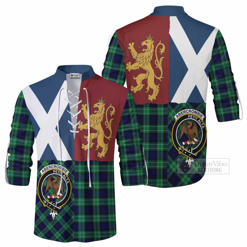 Abercrombie Crest Tartan Ghillie Shirt with Lion Rampant Saltire Style - Tartan Vibes Clothing