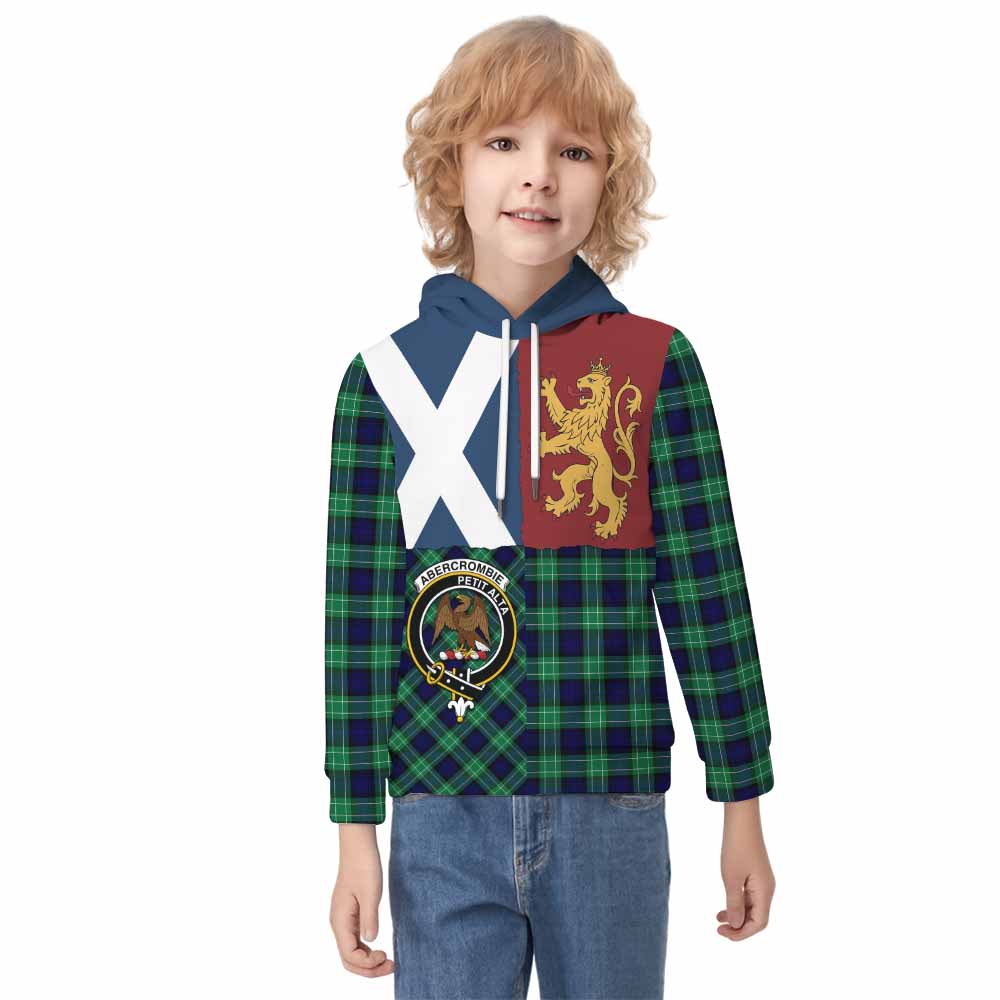 Abercrombie Crest Tartan Kid Hoodie with Lion Rampant Saltire Style - Tartan Vibes Clothing