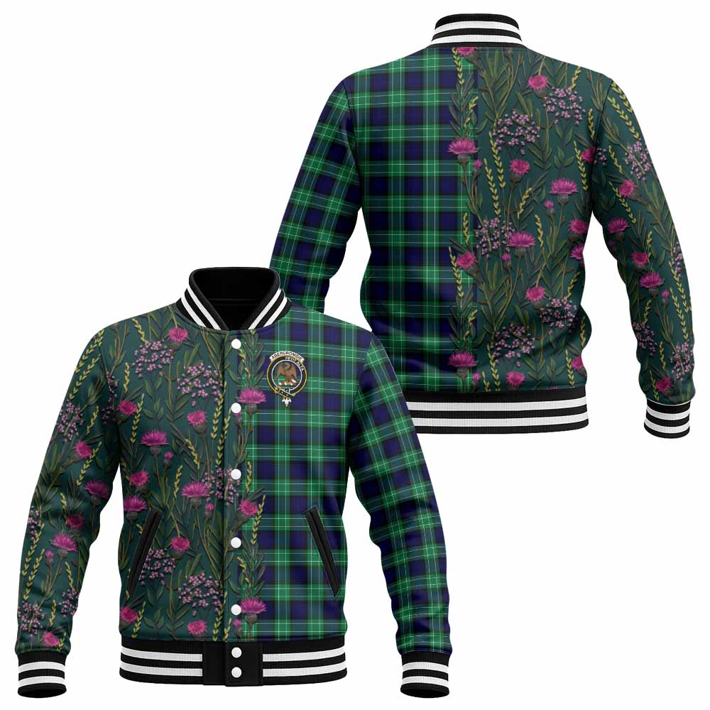 Abercrombie Family Crest Tartan Baseball Jacket Scottish Thistle Flower Pattern Half Style - Tartan Vibes Clothing