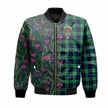 Abercrombie Family Crest Tartan Bomber Jacket Scottish Thistle Flower Pattern Half Style
