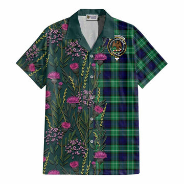 Abercrombie Family Crest Tartan Cotton Hawaiian Shirt Scottish Thistle Flower Pattern Half Style