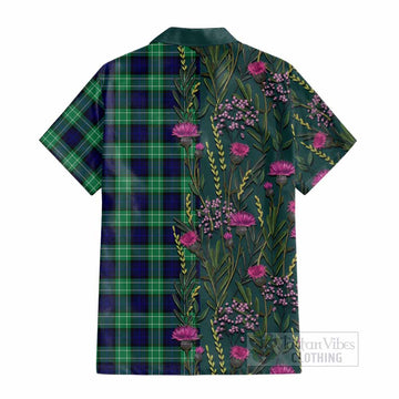 Abercrombie Family Crest Tartan Cotton Hawaiian Shirt Scottish Thistle Flower Pattern Half Style