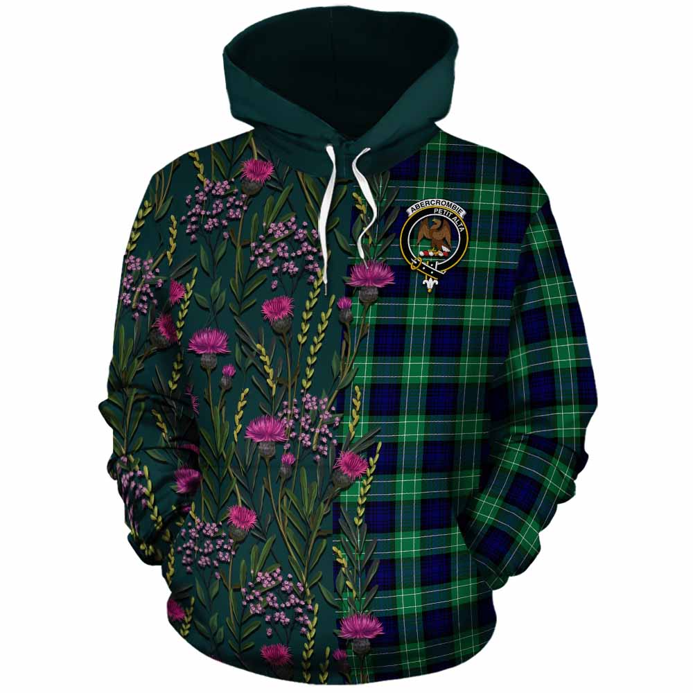 Abercrombie Family Crest Tartan Cotton Hoodie Scottish Thistle Flower Pattern Half Style - Tartan Vibes Clothing