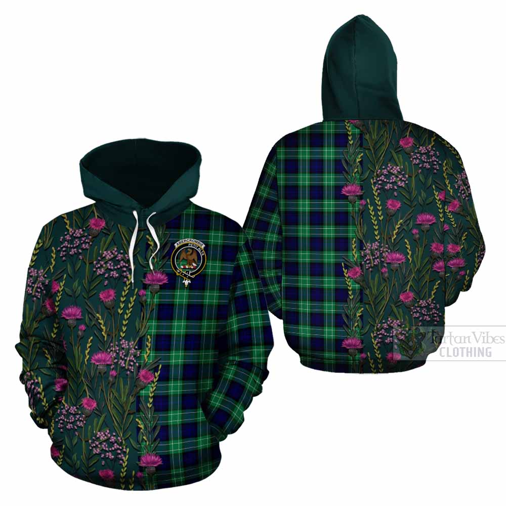 Abercrombie Family Crest Tartan Cotton Hoodie Scottish Thistle Flower Pattern Half Style - Tartan Vibes Clothing