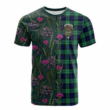 Abercrombie Family Crest Tartan Cotton T-shirt Scottish Thistle Flower Pattern Half Style