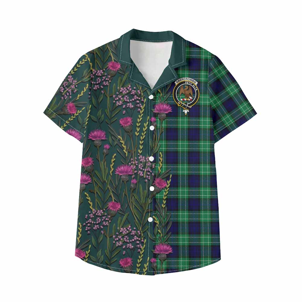Abercrombie Family Crest Tartan Kid Hawaiian Shirt Scottish Thistle Flower Pattern Half Style - Tartan Vibes Clothing