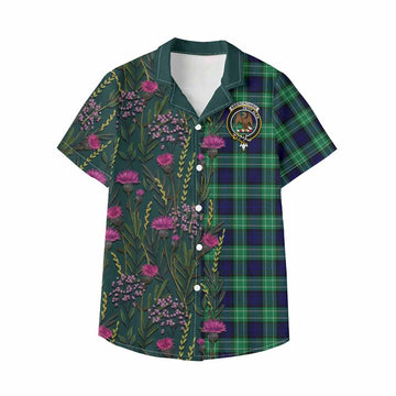 Abercrombie Family Crest Tartan Kid Hawaiian Shirt Scottish Thistle Flower Pattern Half Style
